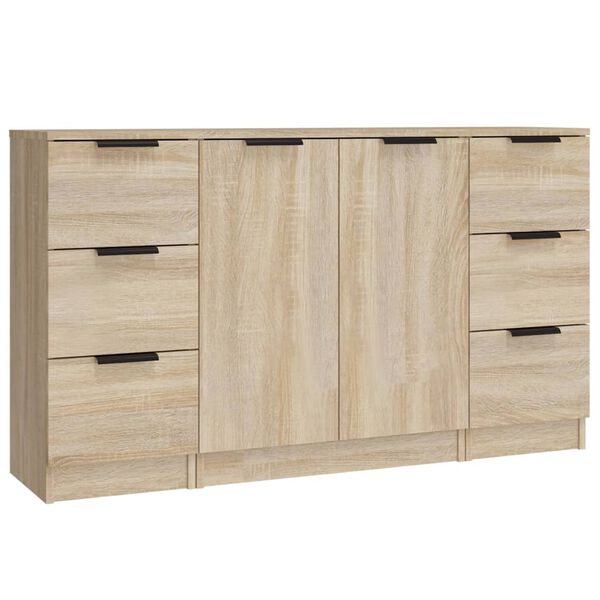 vidaXL Sideboard Set of 3 Sonoma Oak Engineered Wood Medium Sideboard
