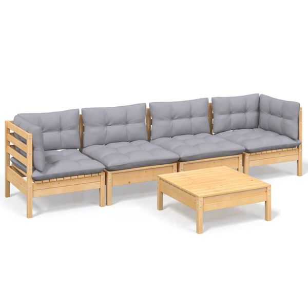 vidaXL Garden Lounge Set Natural wood and grey
