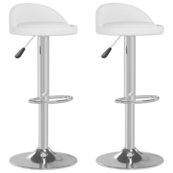 vidaXL Bar Stool Set of 2 White Faux leather, chromed steel Adjustable