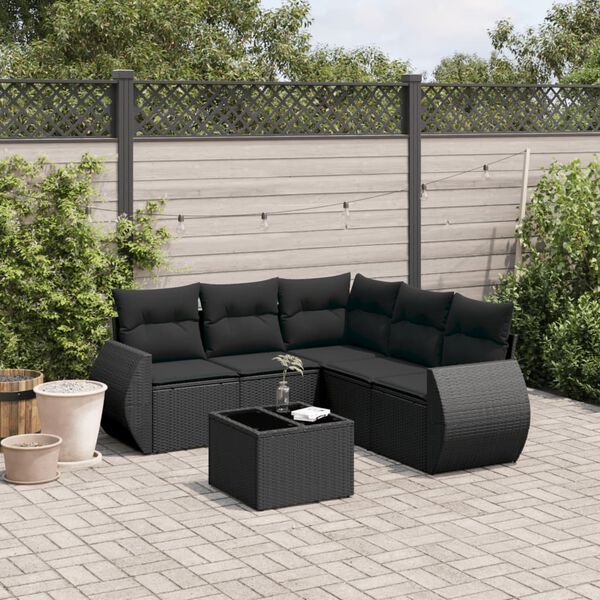 vidaXL Garden Sofa Set Black PE rattan, Powder-coated steel, Tempered glass