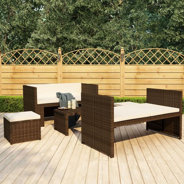 vidaXL 5 Piece Patio Lounge Set with Cushions Poly Rattan Brown