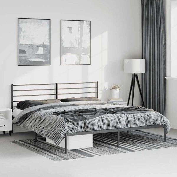 vidaXL Bed Frame Black Steel Double Bed Frame Rectangular