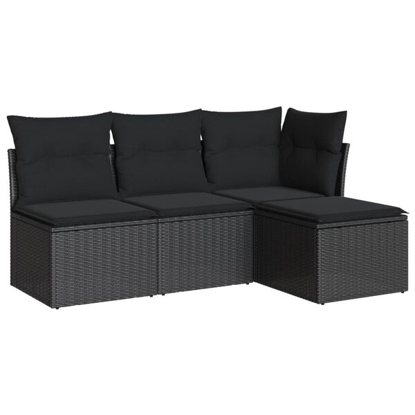 vidaXL Garden Sofa Set Black PE rattan, powder-coated steel, polyester