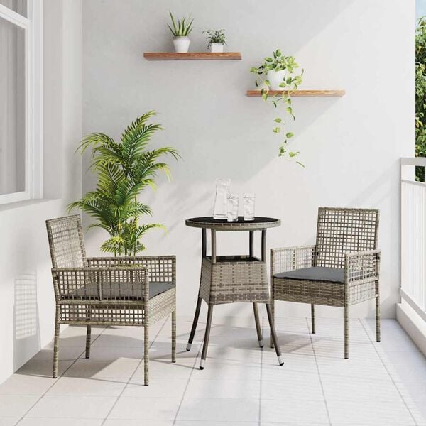 vidaXL Garden Dining Set 3 pcs Gray Poly rattan