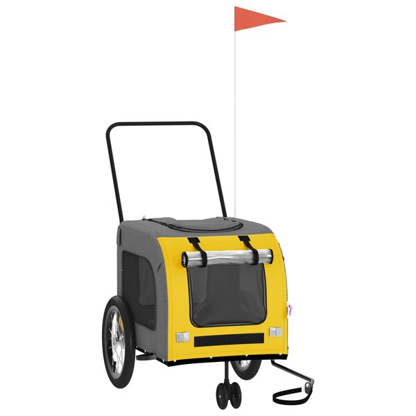 vidaXL Pet Bike Trailer Yellow and Grey Oxford fabric, iron, PVC Medium