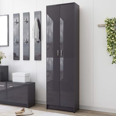 vidaXL Hallway Wardrobe High Gloss Gray 21.7"x9.8"x74.4" Engineered Wood