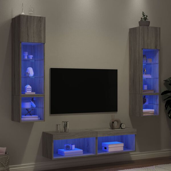 vidaXL 6 Piece TV Wall Units with LED Gray Sonoma Engineered Wood