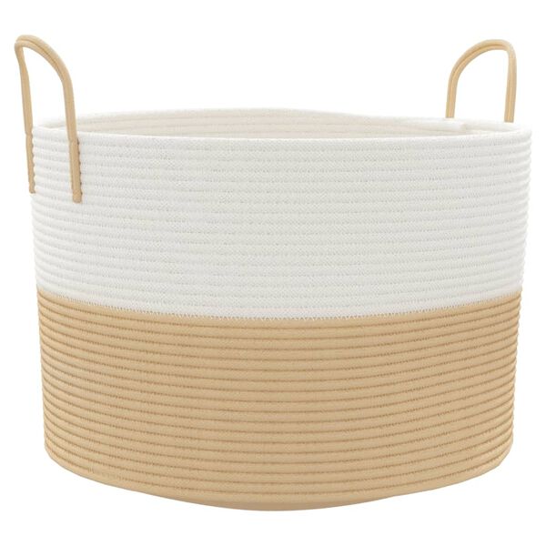 vidaXL Storage Basket Beige and White Woven cotton rope &Oslash;20.1x13.0 in