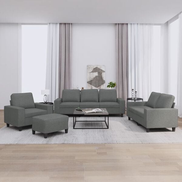 vidaXL Sofa Set Dark grey Fabric (100% polyester), metal, textilene, plywood