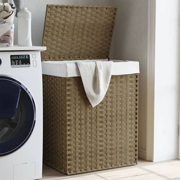 vidaXL Laundry Basket with Lid 18.1x13.0x23.6" Poly Rattan
