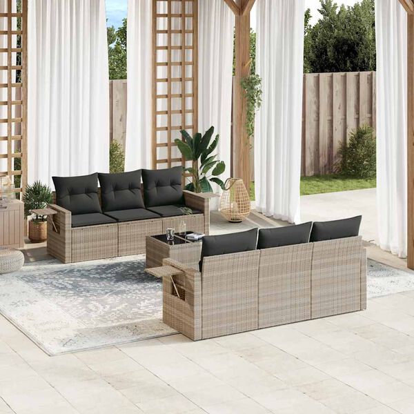 vidaXL Garden Sofa Set Light Gray PE Rattan Large Modular