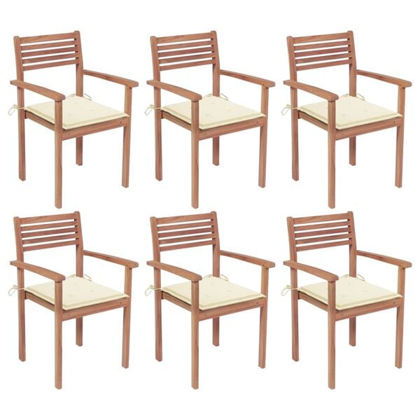 vidaXL Stackable Chair Set of 6 Warm wood Solid Teak Wood