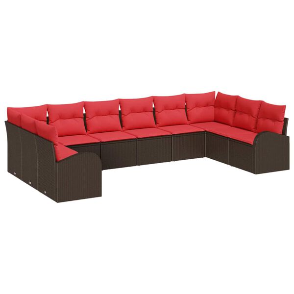vidaXL Sofa Set with Cushion 10 pcs Brown Synthetic: Poly Rattan