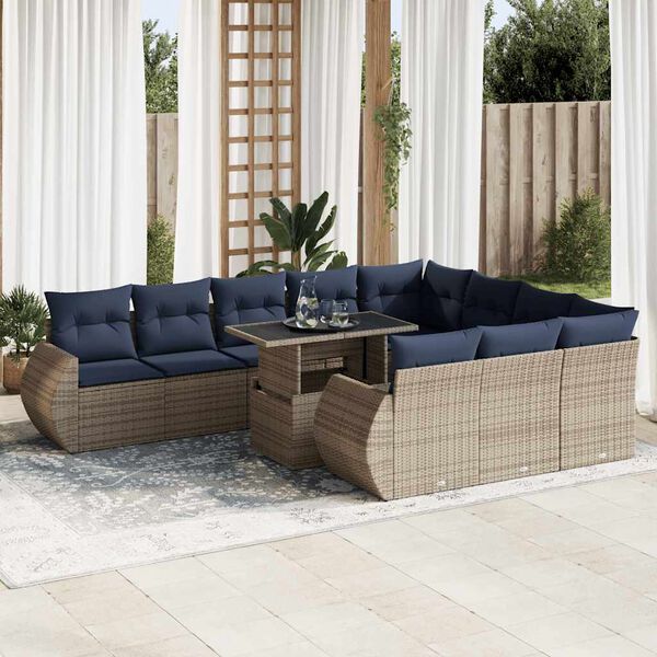vidaXL 11 Piece Patio Sofa Set with Cushions Gray Poly Rattan Acacia