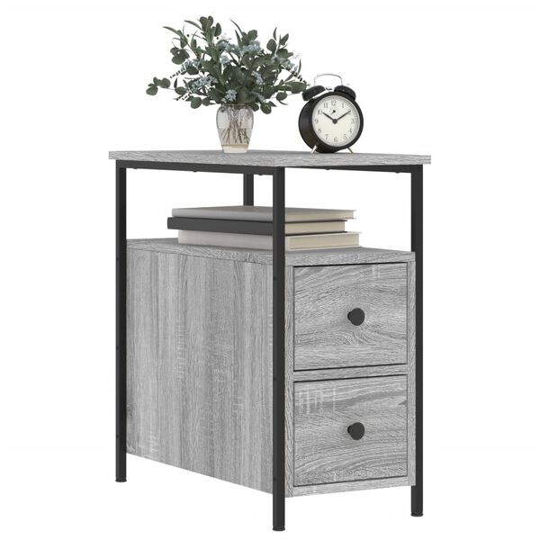 vidaXL Nightstand Grey Sonoma Engineered Wood Adjustable Feet Nightstand