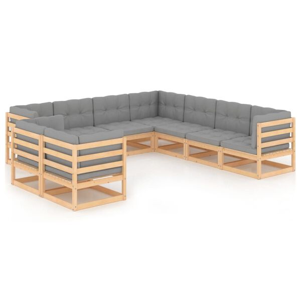 vidaXL Garden Lounge Set Natural wood, Grey cushions