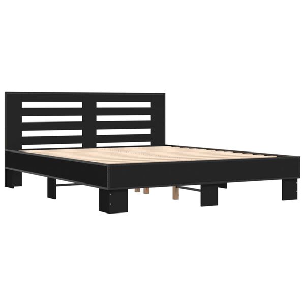 vidaXL Bed Frame Black Engineered Wood King Size Durable Bed Frame