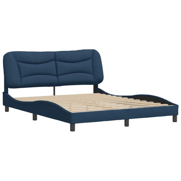 vidaXL Bed Frame Blue Polyester, Metal, Solid Pine Wood, Plywood Queen