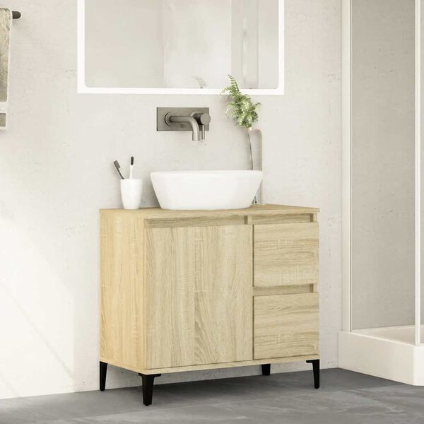 vidaXL Bathroom Cabinet Sonoma oak Engineered wood, metal Medium