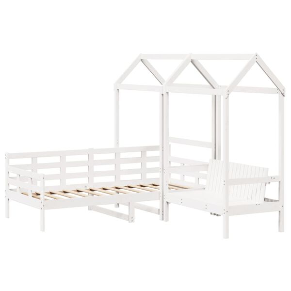 vidaXL Day Bed And Bench Set White Solid pine wood Twin Day Bed