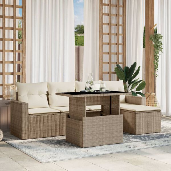 vidaXL Garden Sofa Set Beige PE rattan, powder-coated steel, tempered glass
