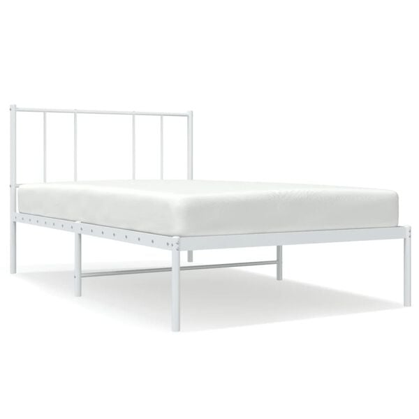 vidaXL Bed Frame White Powder-Coated Steel Single Bed Frame