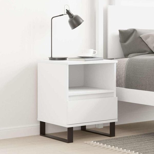 vidaXL Bedside Cabinet White Engineered wood, Metal 16.5x13.8x19.7 in