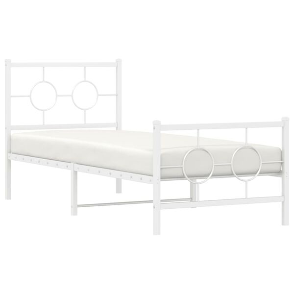 vidaXL Bed Frame White Steel 31.5 x 79 in Bed Frame Rectangular