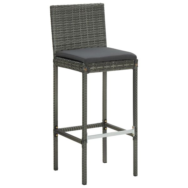 vidaXL Bar Stool Set of 4 Grey Poly rattan Counter height