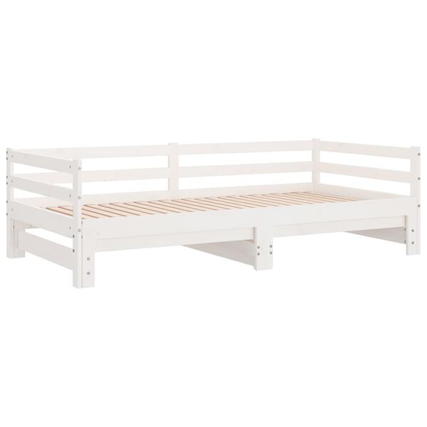 vidaXL Day Bed White Solid Pine Wood Adjustable Size Pull-Out Day Bed