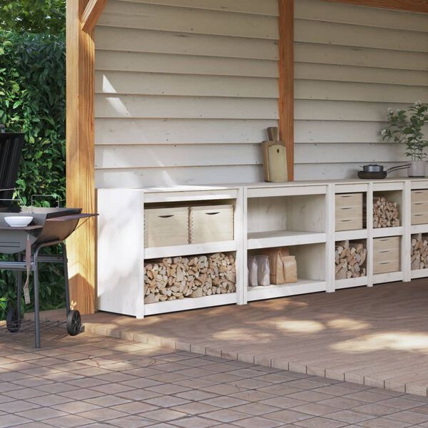 vidaXL Outdoor Kitchen Cabinet Set of 2 White Solid Pine Wood Large
