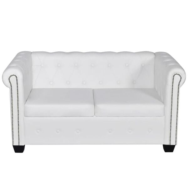 vidaXL Sofa White Artificial leather, MDF, Plywood, Wooden frame