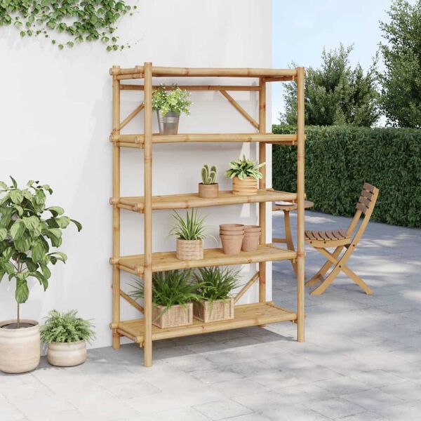 vidaXL Shelf Natural Bamboo Bamboo 5-Layer Shelf Rectangular Retro
