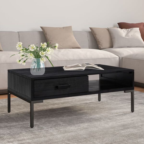 vidaXL Coffee Table Black Solid Pinewood 35.4x19.7x13.8 in Coffee Table