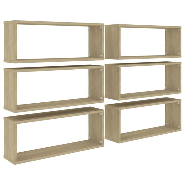 vidaXL Wall Shelf Set of 6 Sonoma oak Engineered wood 23.6x5.9x9.1 in