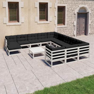 vidaXL 13 Piece Patio Lounge Set with Cushions White Solid Pinewood