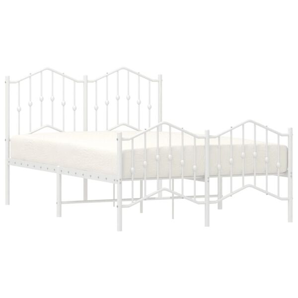 vidaXL Bed Frame White Powder-Coated Steel Small Double Bed Frame