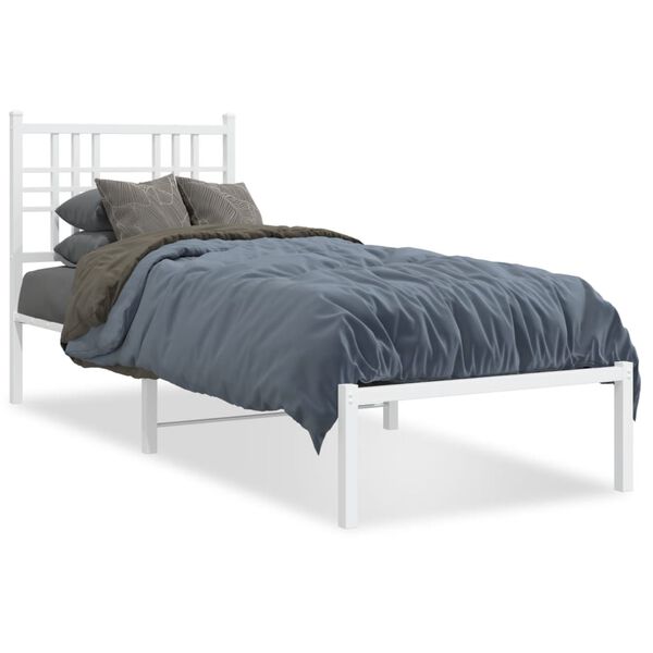 vidaXL Bed Frame White Powder-coated Steel Twin Rectangular Modern
