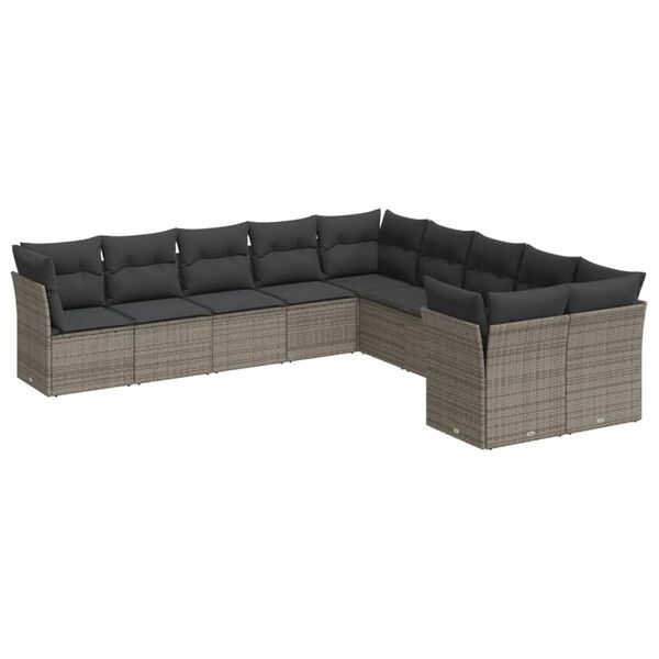 vidaXL Garden Sofa Set Grey PE rattan, powder-coated steel Large