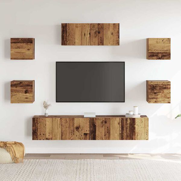vidaXL TV Cabinet Set Set of 7 Old Wood Engineered Wood Medium
