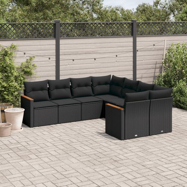 vidaXL Garden Sofa Set Black PE Rattan, Powder-Coated Steel, Polyester