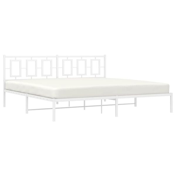 vidaXL Bed Frame White Steel 79 x 79 in Bed Frame Rectangular Modern