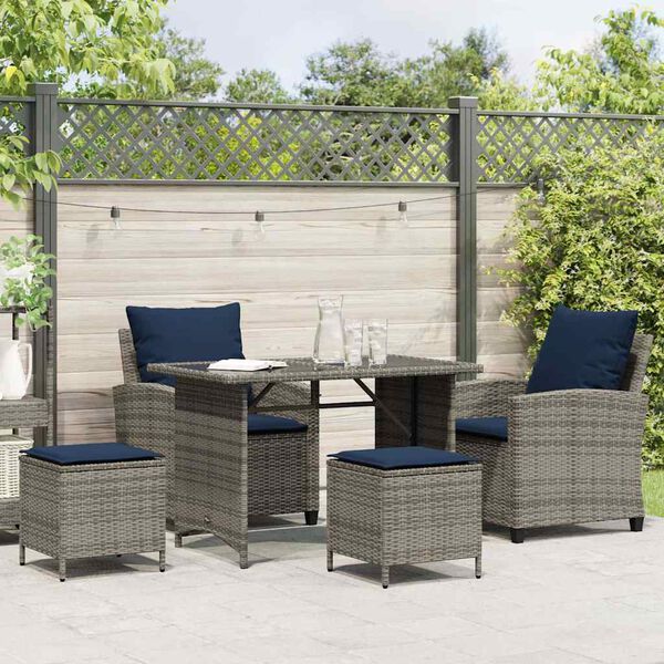 vidaXL Garden Sofa Set Grey, Navy blue PE rattan and powder-coated steel