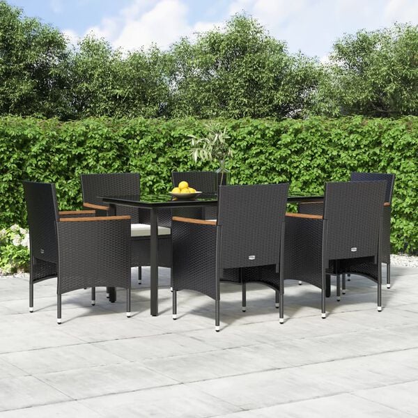 vidaXL Garden Dining Set Black Poly rattan Medium Durable