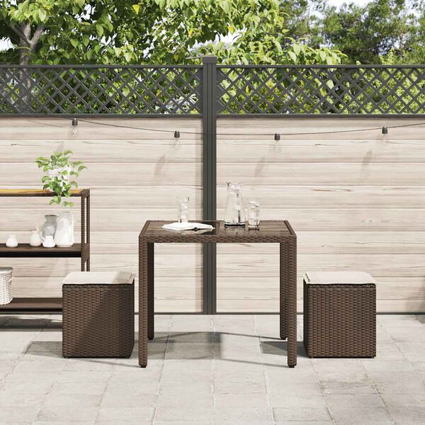 vidaXL Patio Stools with Cushions 2 pcs Brown 15.7x15.7x16.9" Poly Rattan