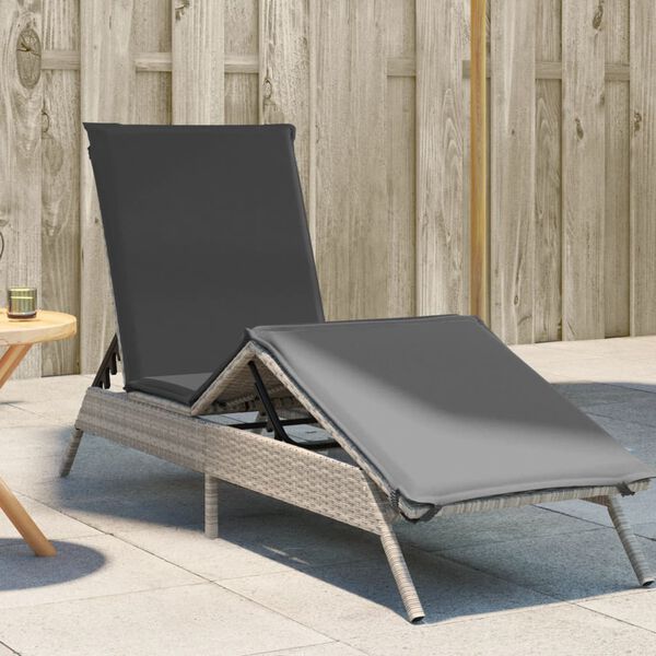 vidaXL Sun Lounger Light grey Poly Rattan 78.7 x 23.2 x 33.5 in