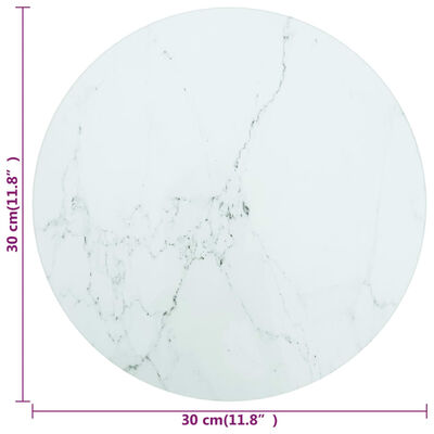 vidaXL Table Top White Ø 11.8"x0.3" Tempered Glass with Marble Design