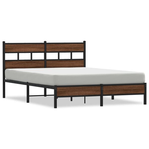 vidaXL Bed Frame Brown Oak Steel, Engineered Wood Full Rectangular