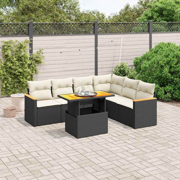 vidaXL Garden Sofa Set Black with Cream White Cushions
