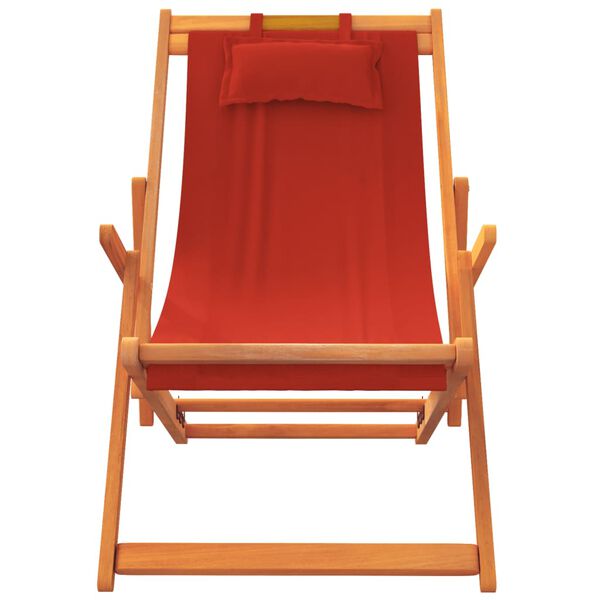 vidaXL Folding Beach Chair Set of 2 Red Solid eucalyptus wood, Polyester